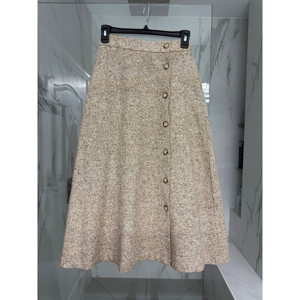 Orvis Vintage A-line, Tweed, Wool Blend, Button Front, Midi Skirt Sz 6P